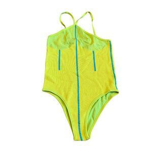 Zara Bright Green Stretchy Ribbed Bodysuit Spaghetti Strap Layering Size XS